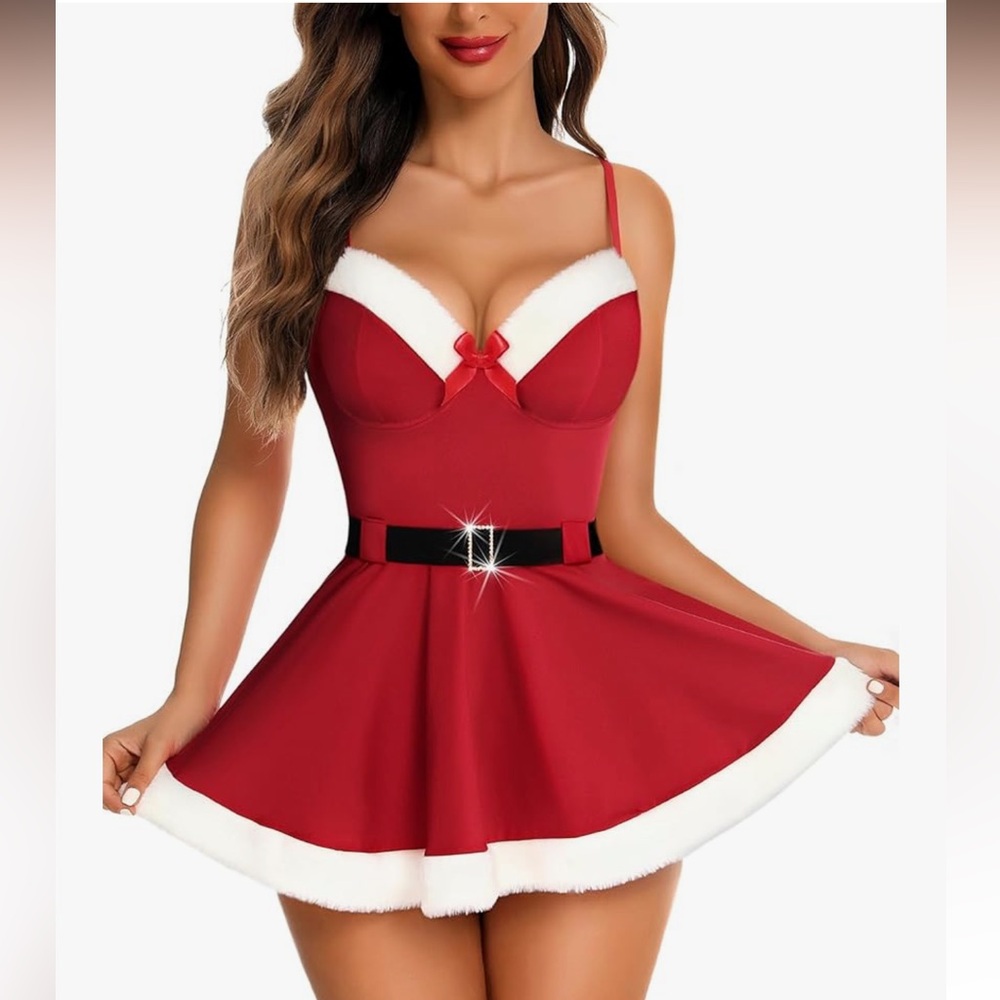 RSLOVE Christmas Lingerie for Women Sexy Santa Lingerie Set Babydoll